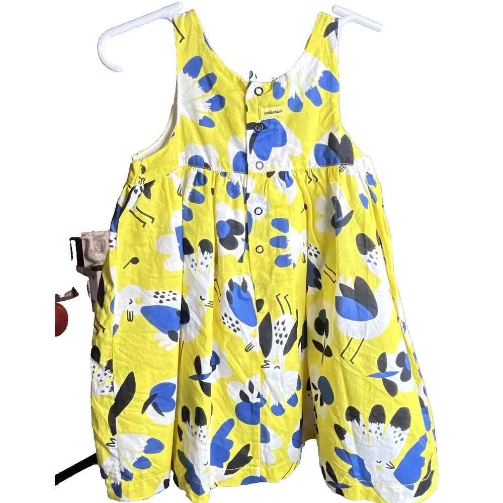 Catimini‎ NWOT Sundress Toddler Girl Lined Yellow Fun Cockatoo Spring 2t Cotton